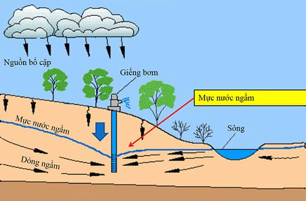 Hình ảnh mô tả mực nước ngầm tự nhiên trong đất - Nguồn ảnh: internet